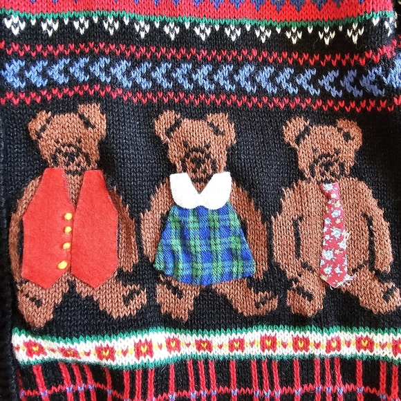 Vintage 1992 Susan Bristol Hand Knit Bear Pattern Colorful Cardigan Sweater Sz S - Picture 7 of 15